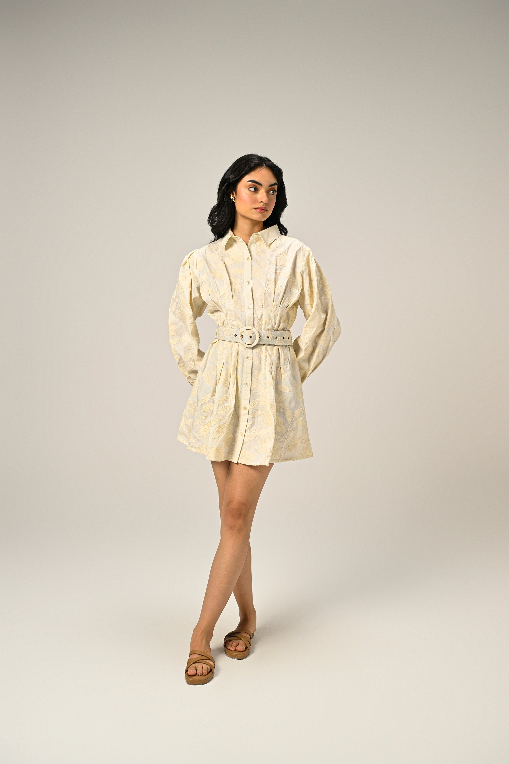 Moonflower – Embroidered Mini Shirt Dress