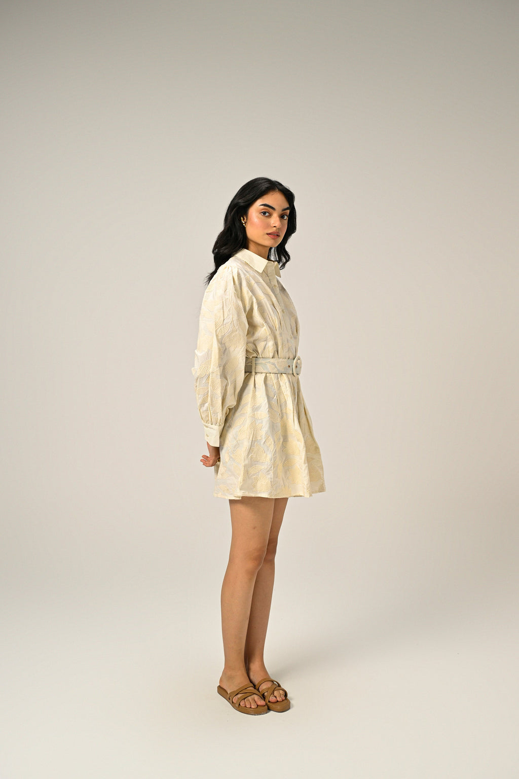 Moonflower – Embroidered Mini Shirt Dress