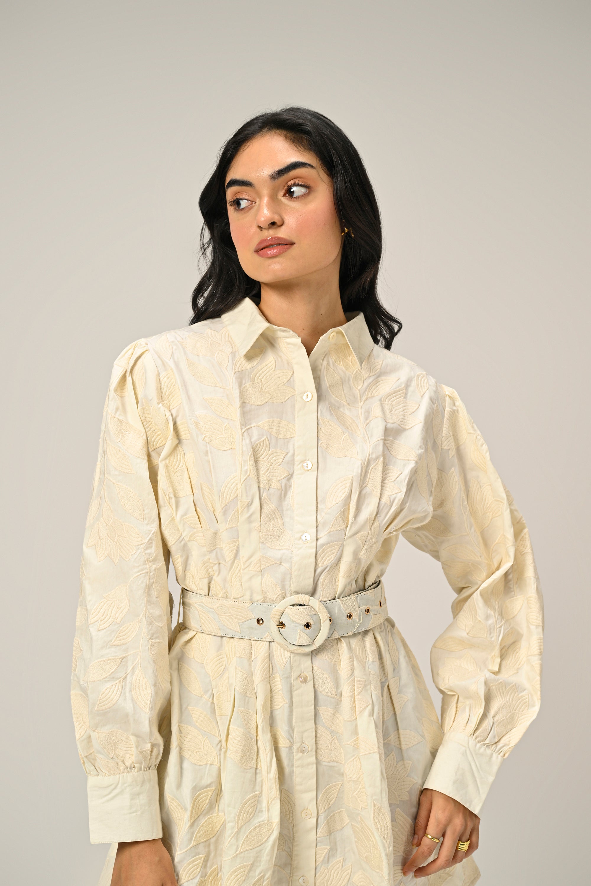 Moonflower – Embroidered Mini Shirt Dress