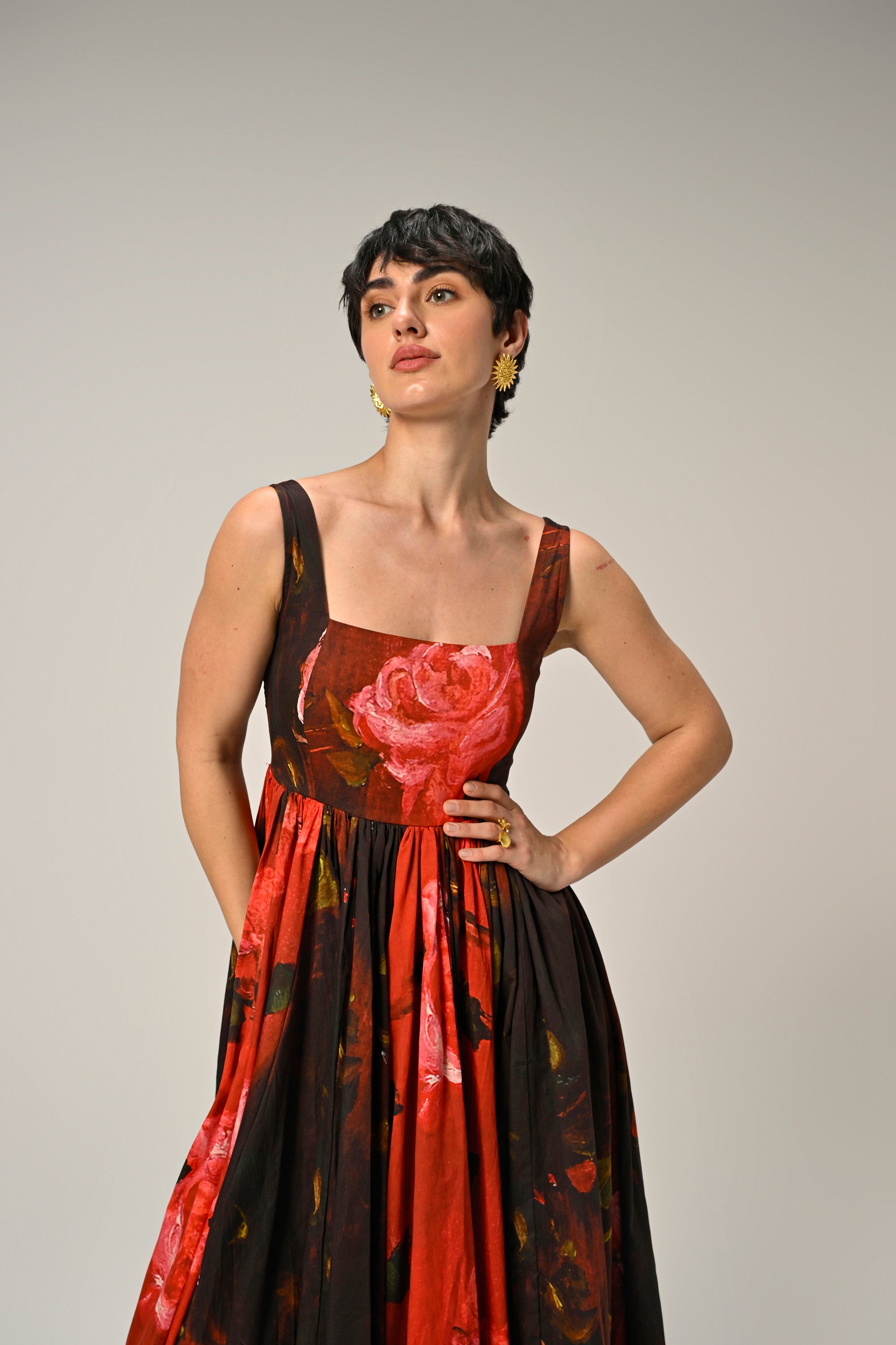 Crimson Bloom Maxi Dress