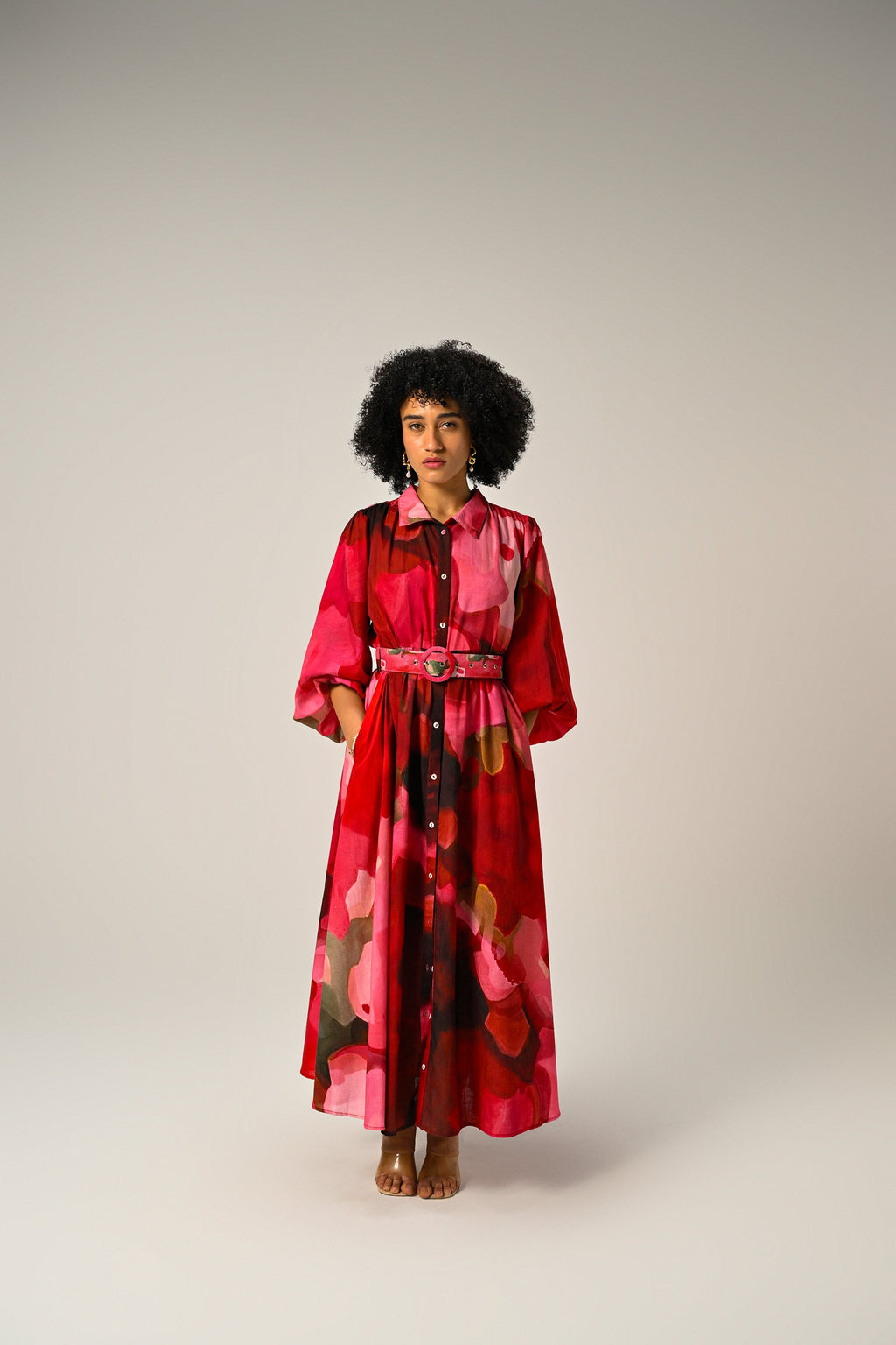 Rosé Flame Maxi Shirt Dress
