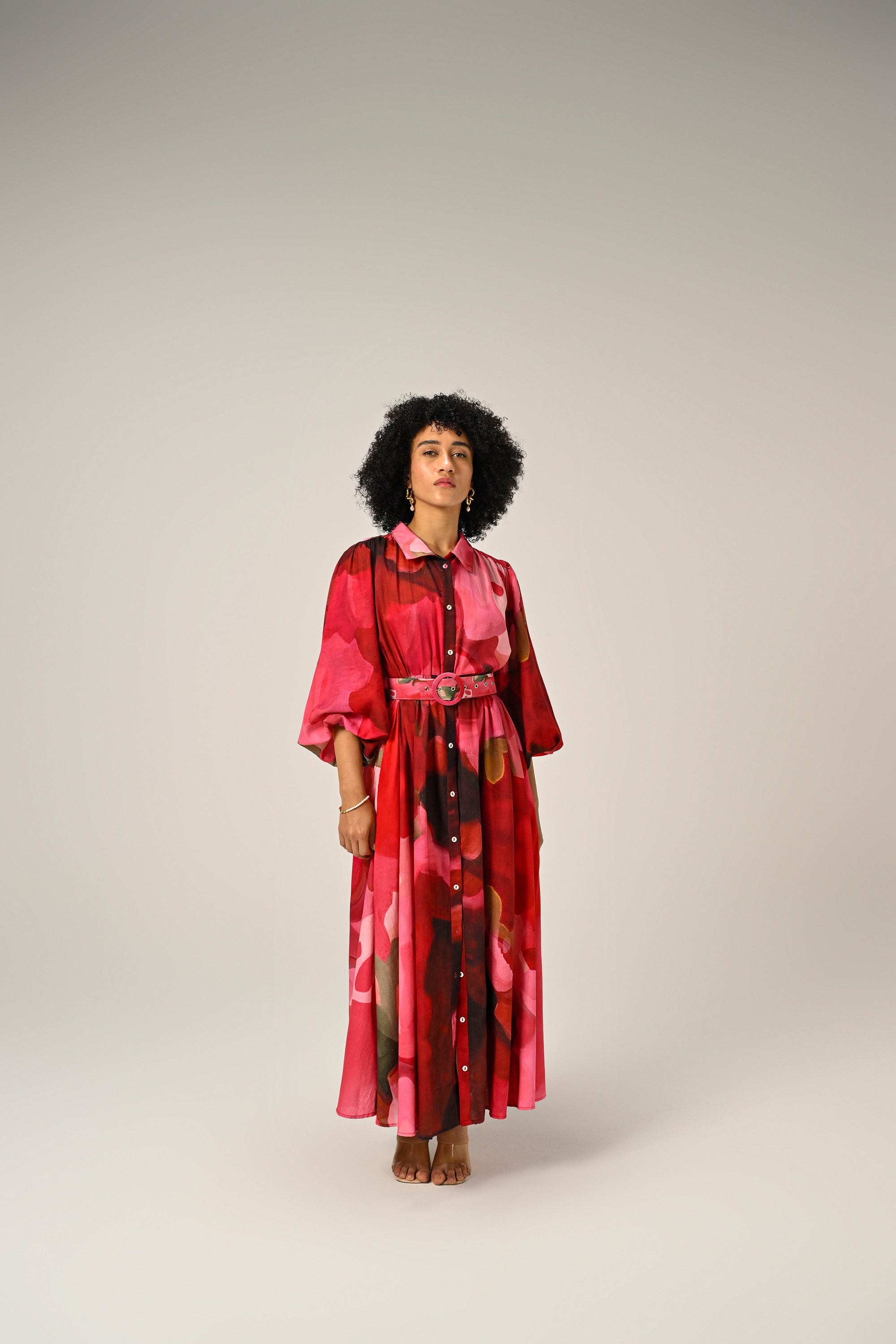 Rosé Flame Maxi Shirt Dress