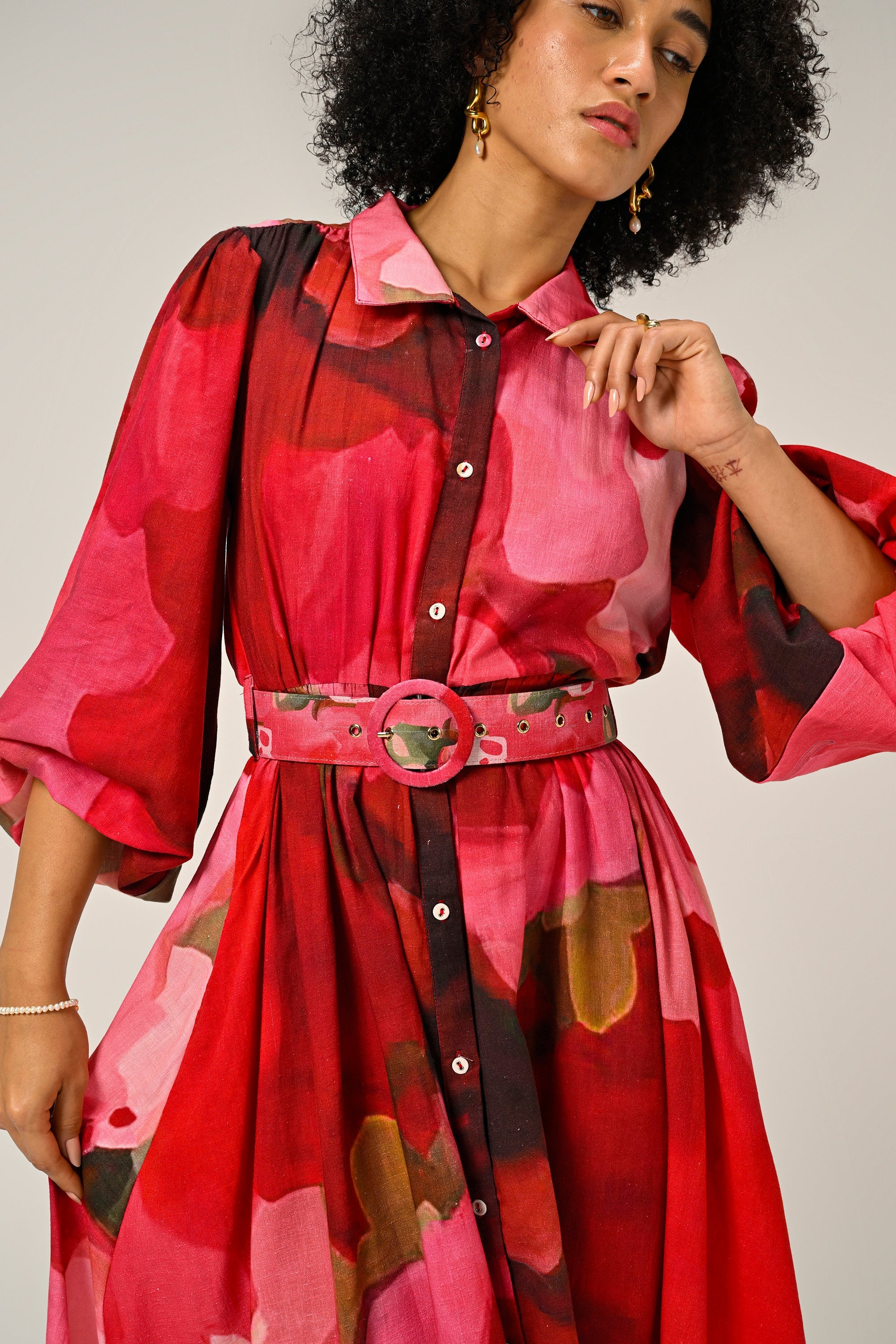 Rosé Flame Maxi Shirt Dress