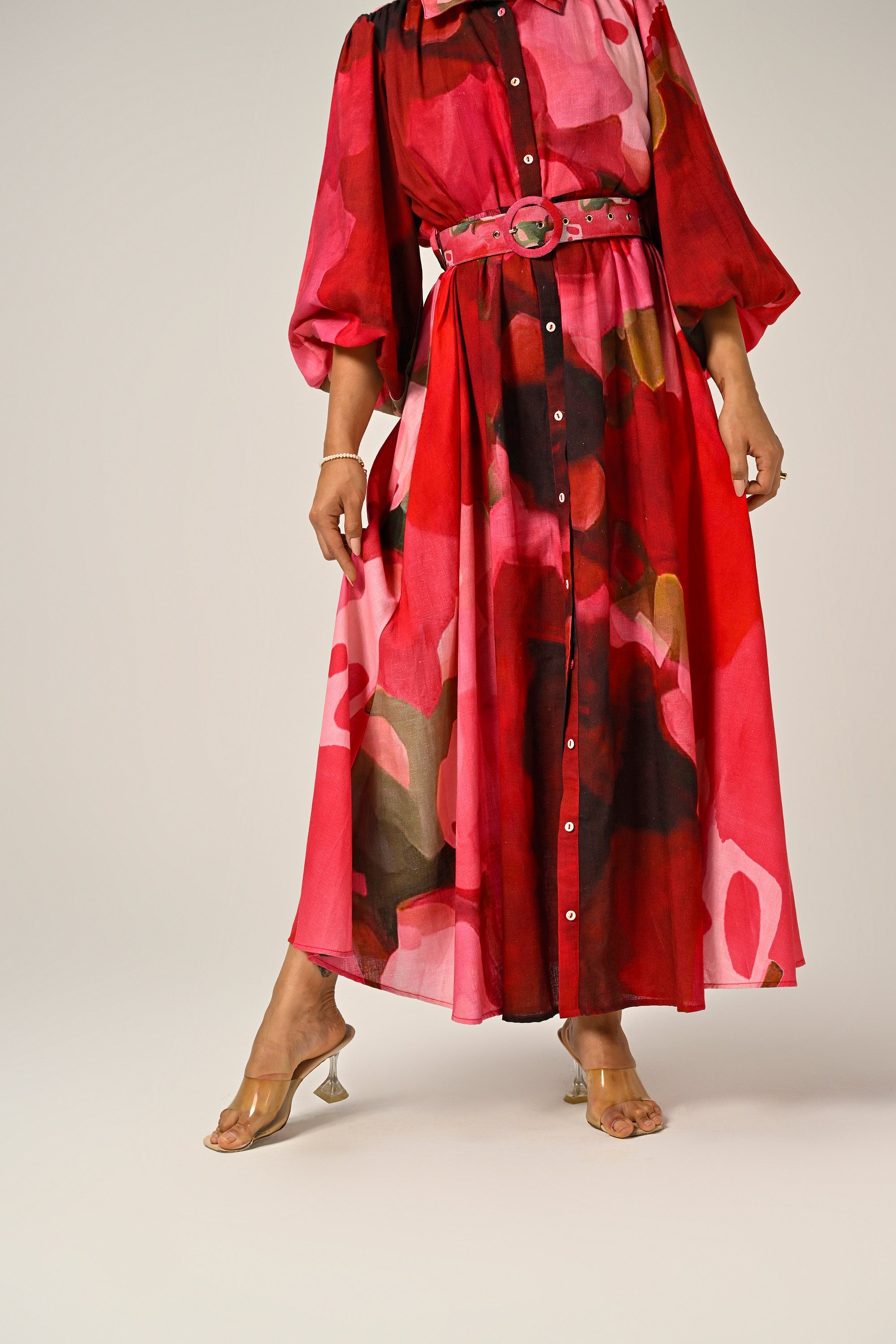 Rosé Flame Maxi Shirt Dress