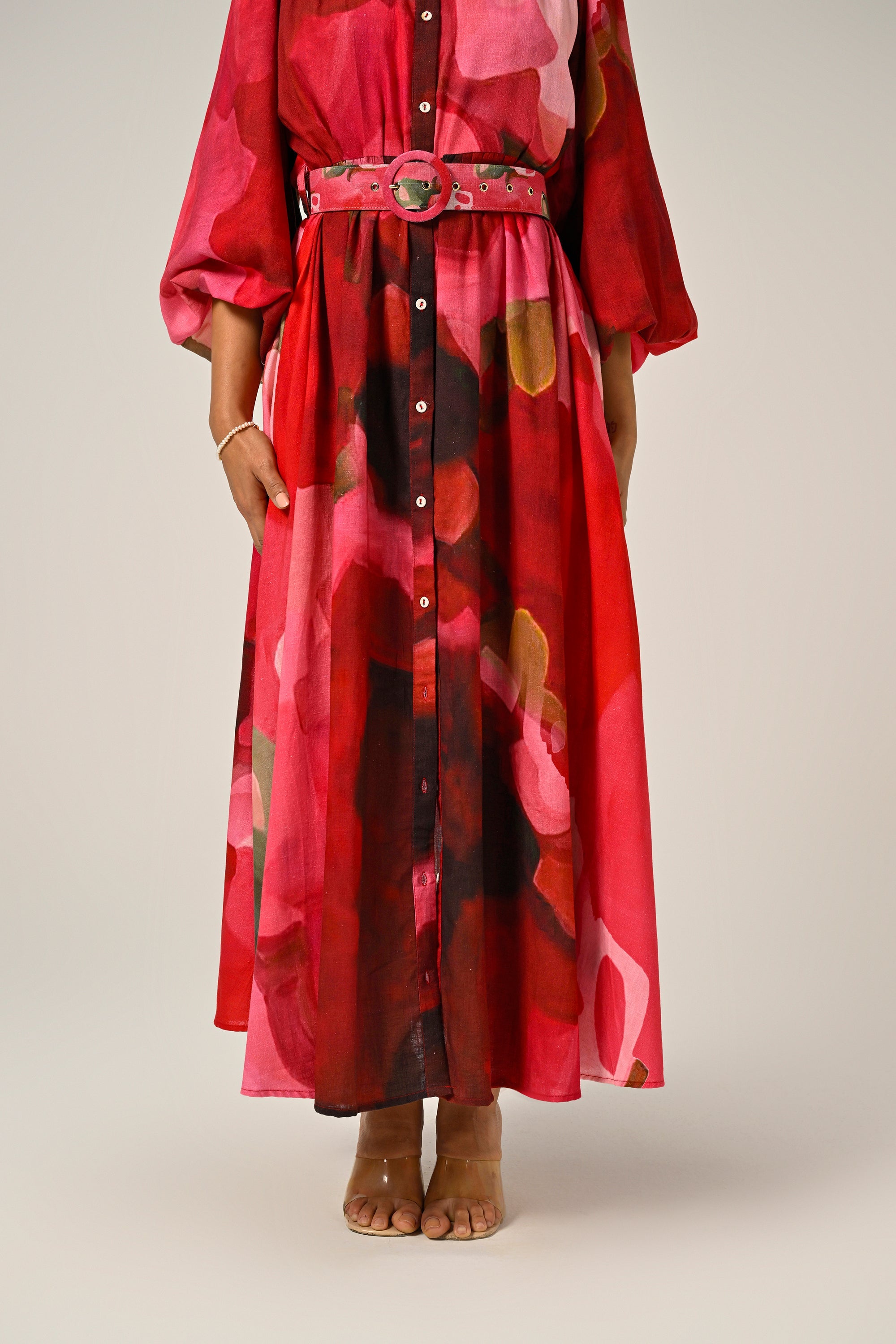 Rosé Flame Maxi Shirt Dress