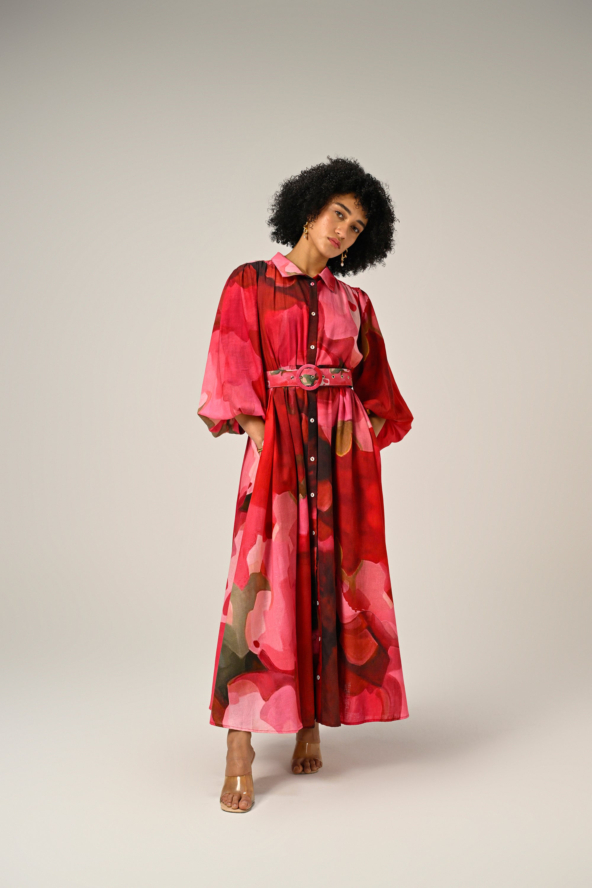 Rosé Flame Maxi Shirt Dress