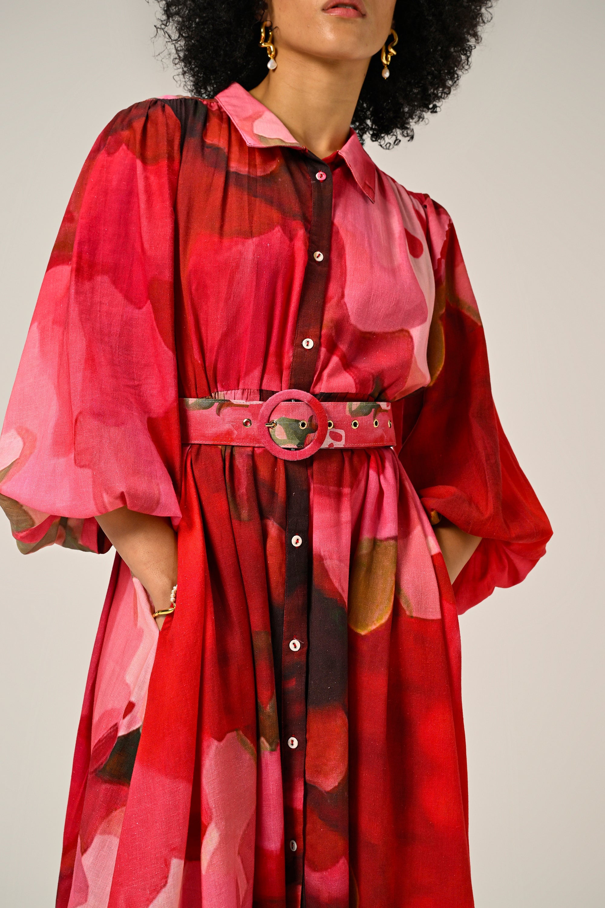 Rosé Flame Maxi Shirt Dress