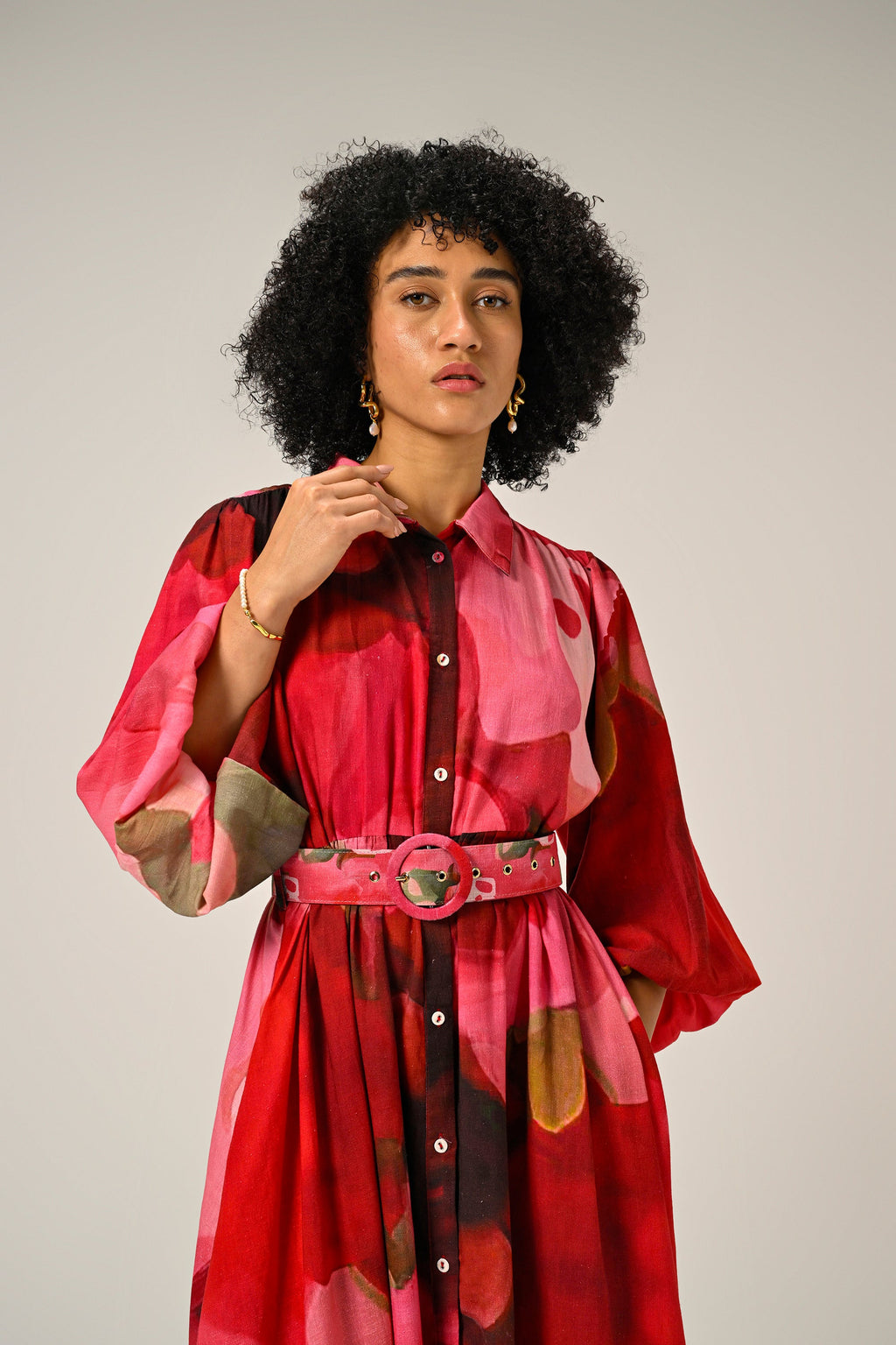Rosé Flame Maxi Shirt Dress
