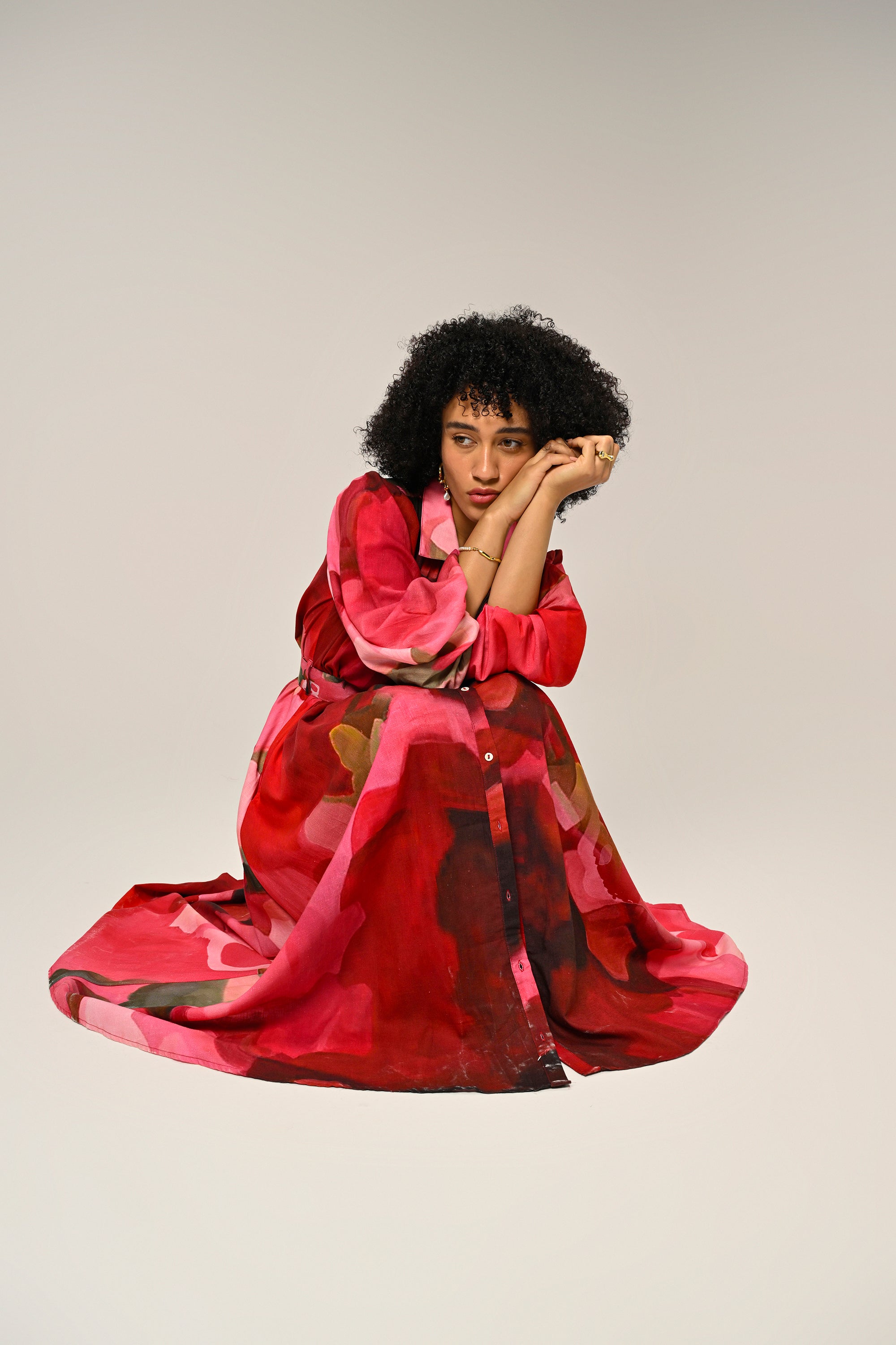 Rosé Flame Maxi Shirt Dress