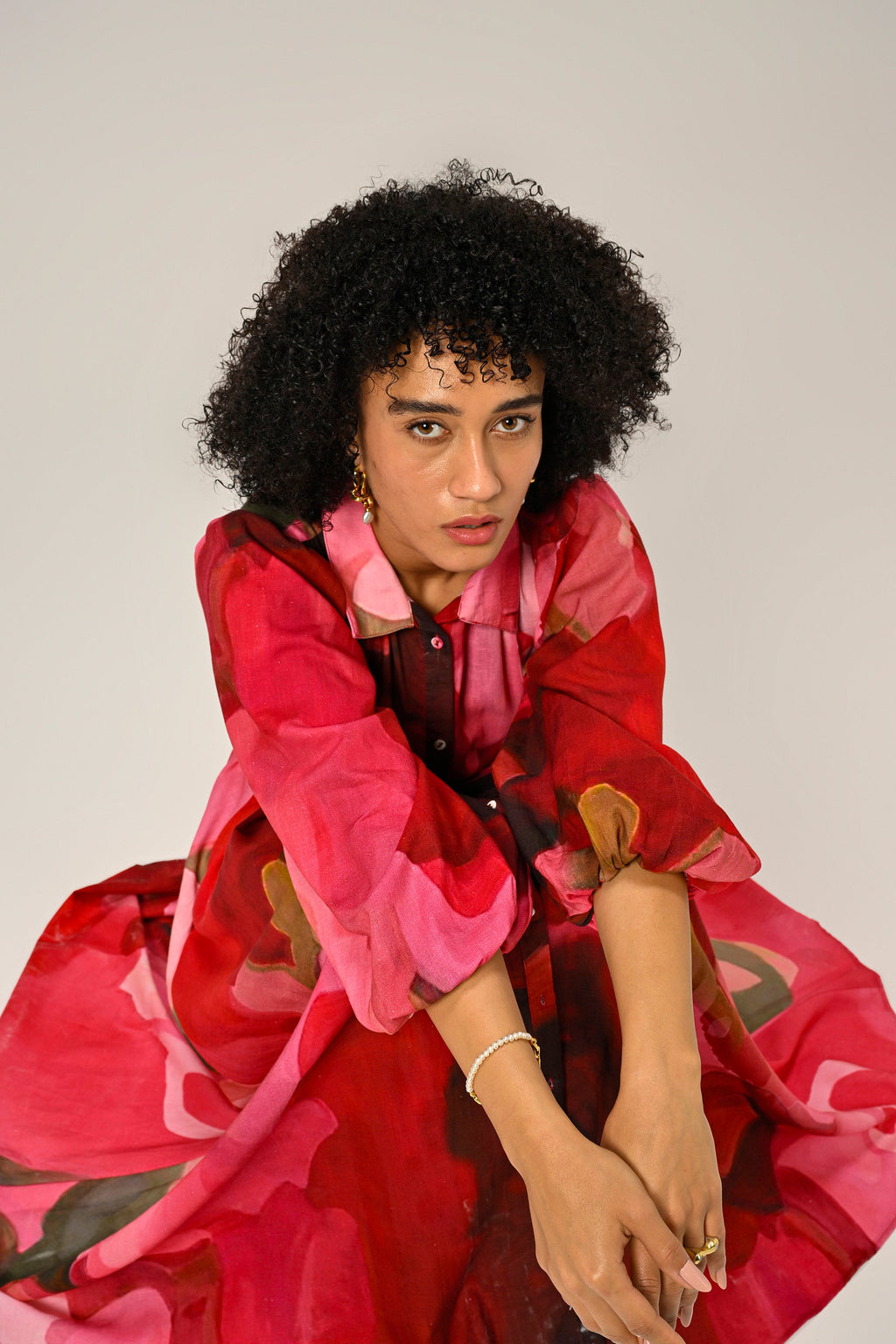 Rosé Flame Maxi Shirt Dress