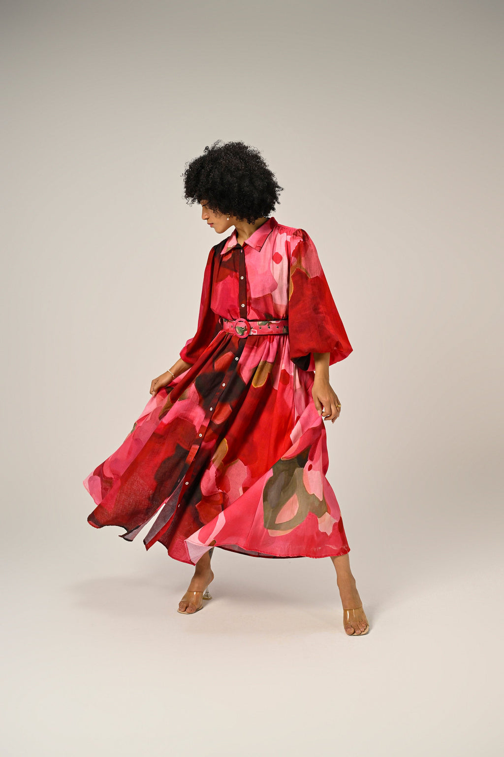 Rosé Flame Maxi Shirt Dress