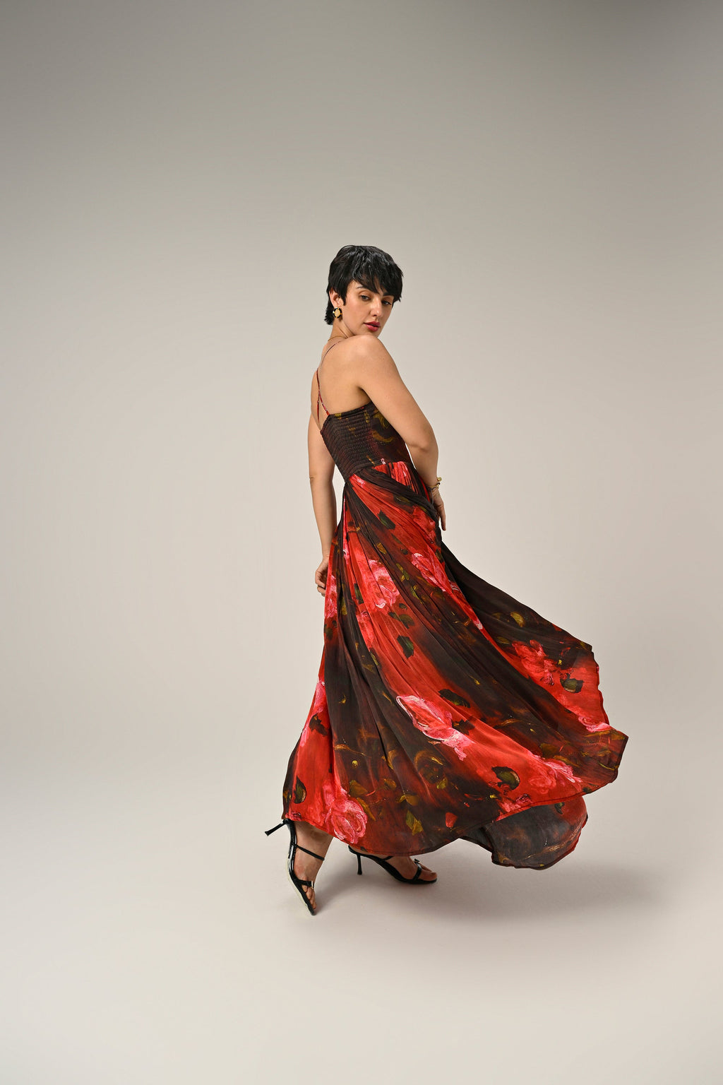 Radhika in Midnight Rose Structured Dress
