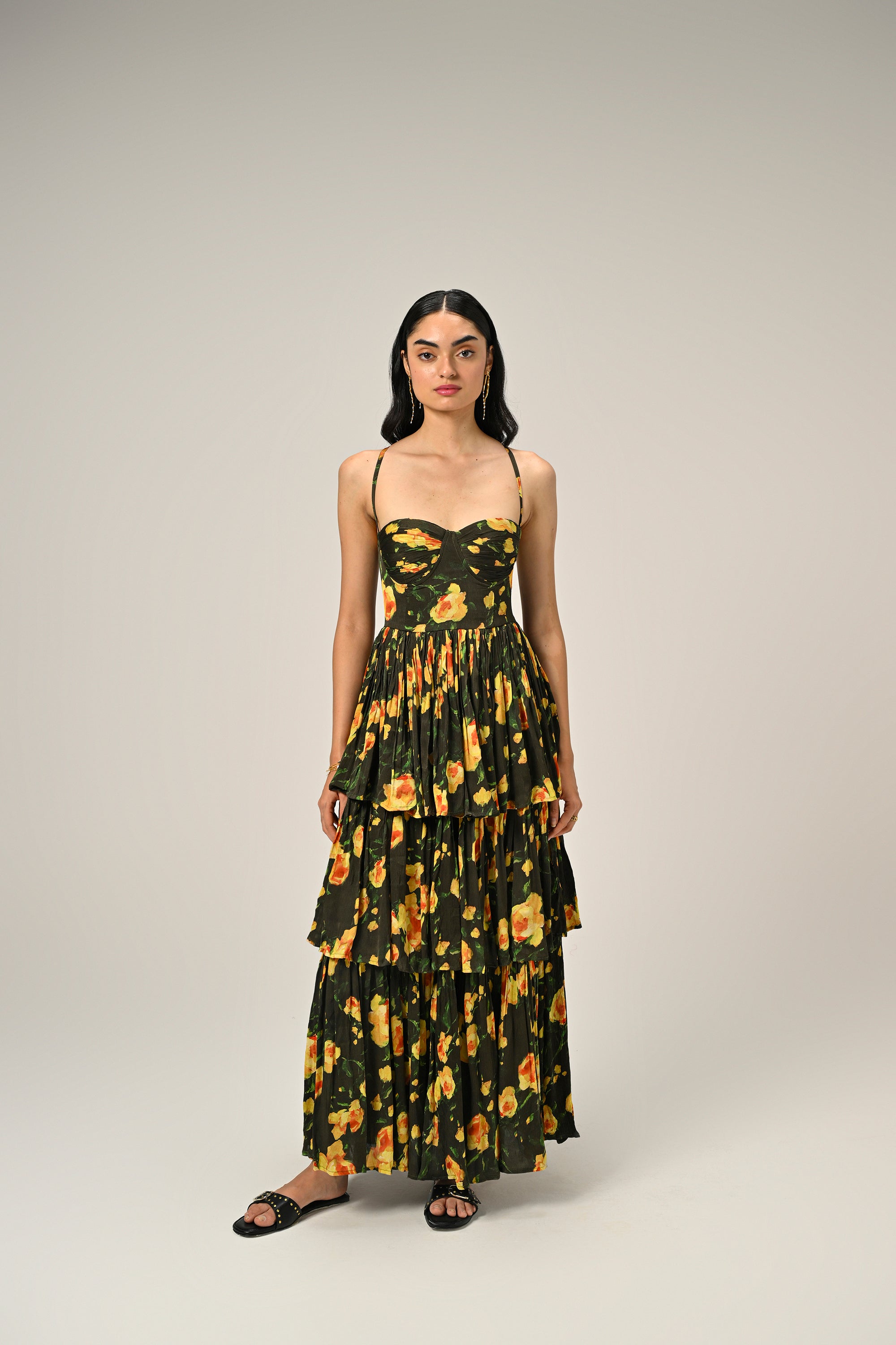 Vanshika in Golden Poppy Tiered Dress