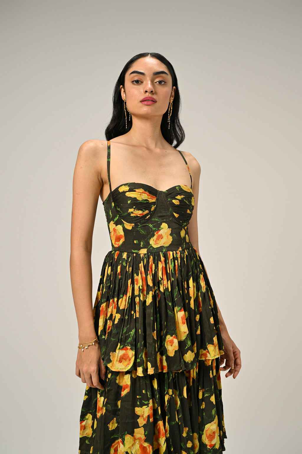 Vanshika in Golden Poppy Tiered Dress