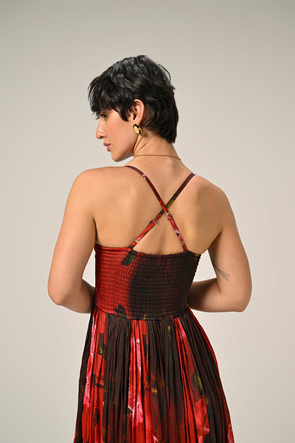 Radhika in Midnight Rose Structured Dress