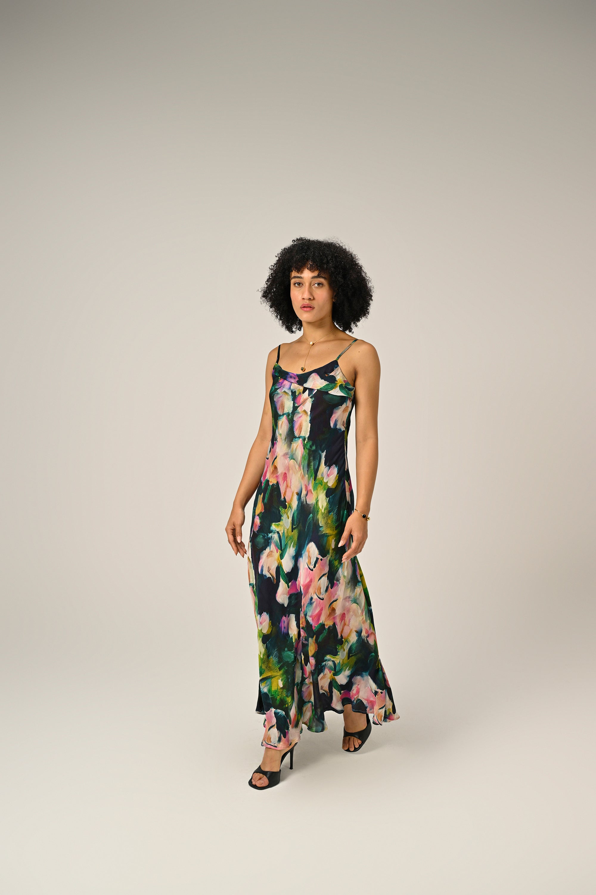 Khushboo in Midnight Bloom Slip Dress