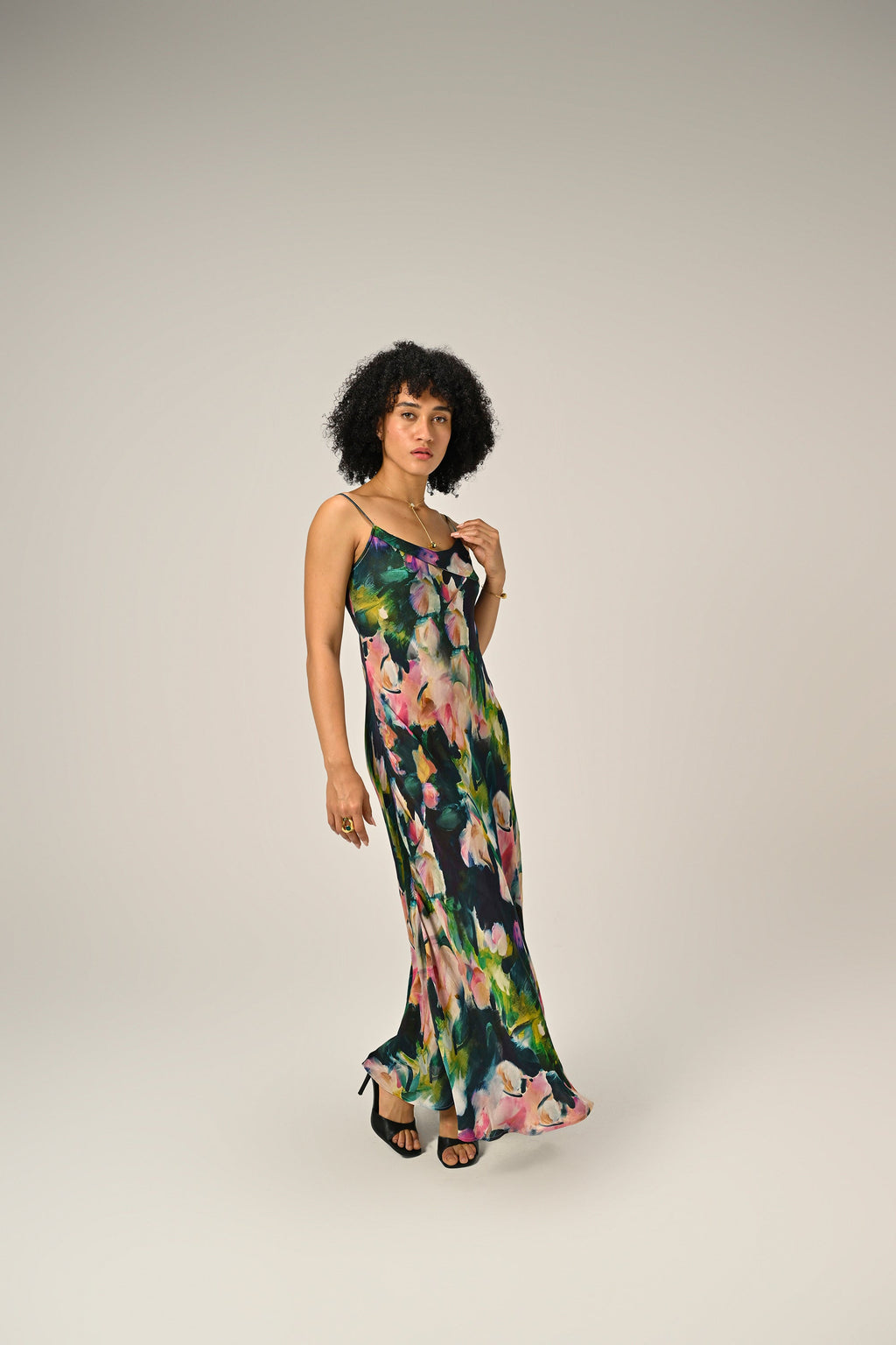 Khushboo in Midnight Bloom Slip Dress