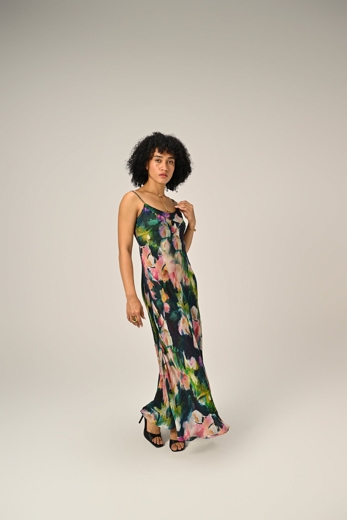 Khushboo in Midnight Bloom Slip Dress