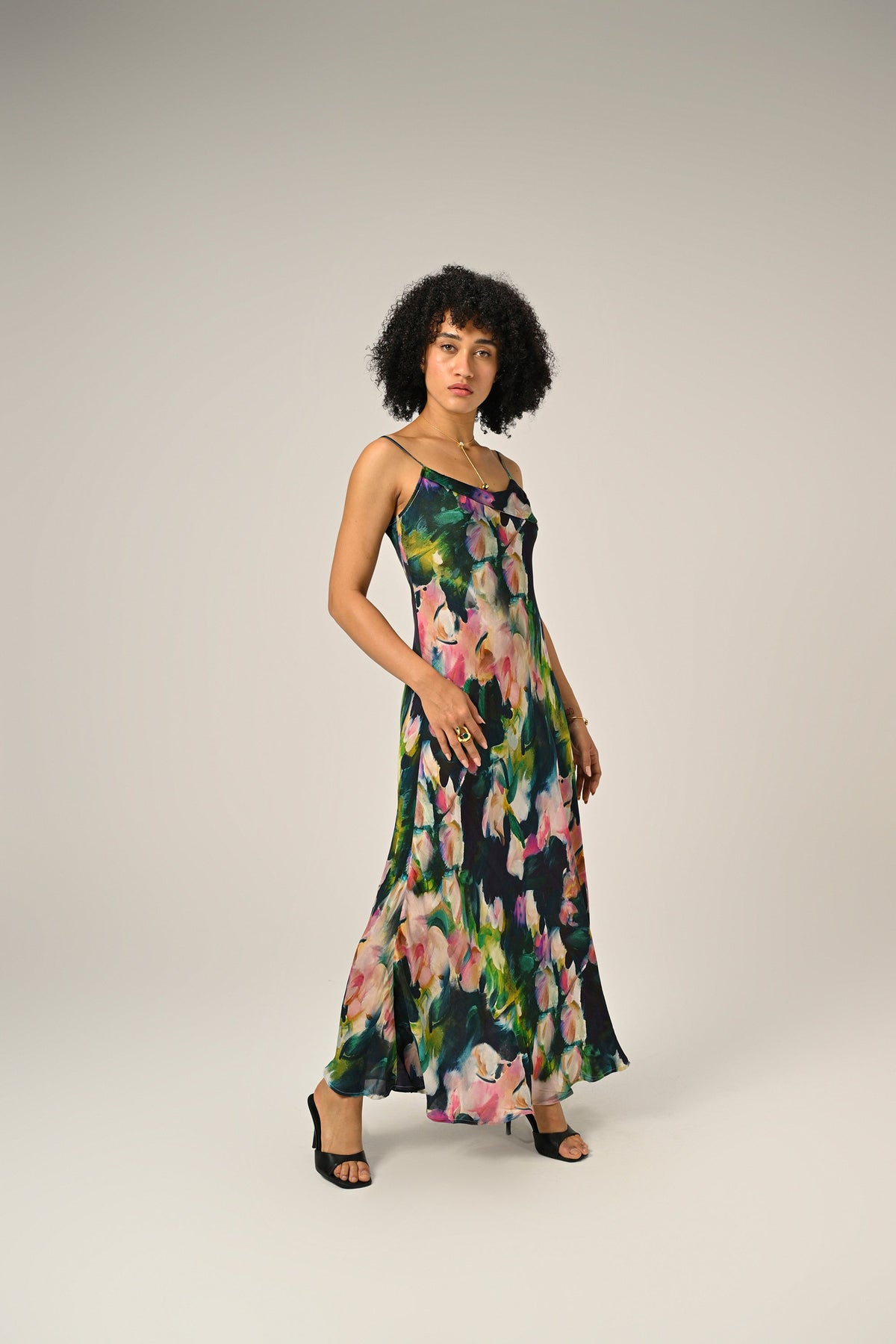 Khushboo in Midnight Bloom Slip Dress