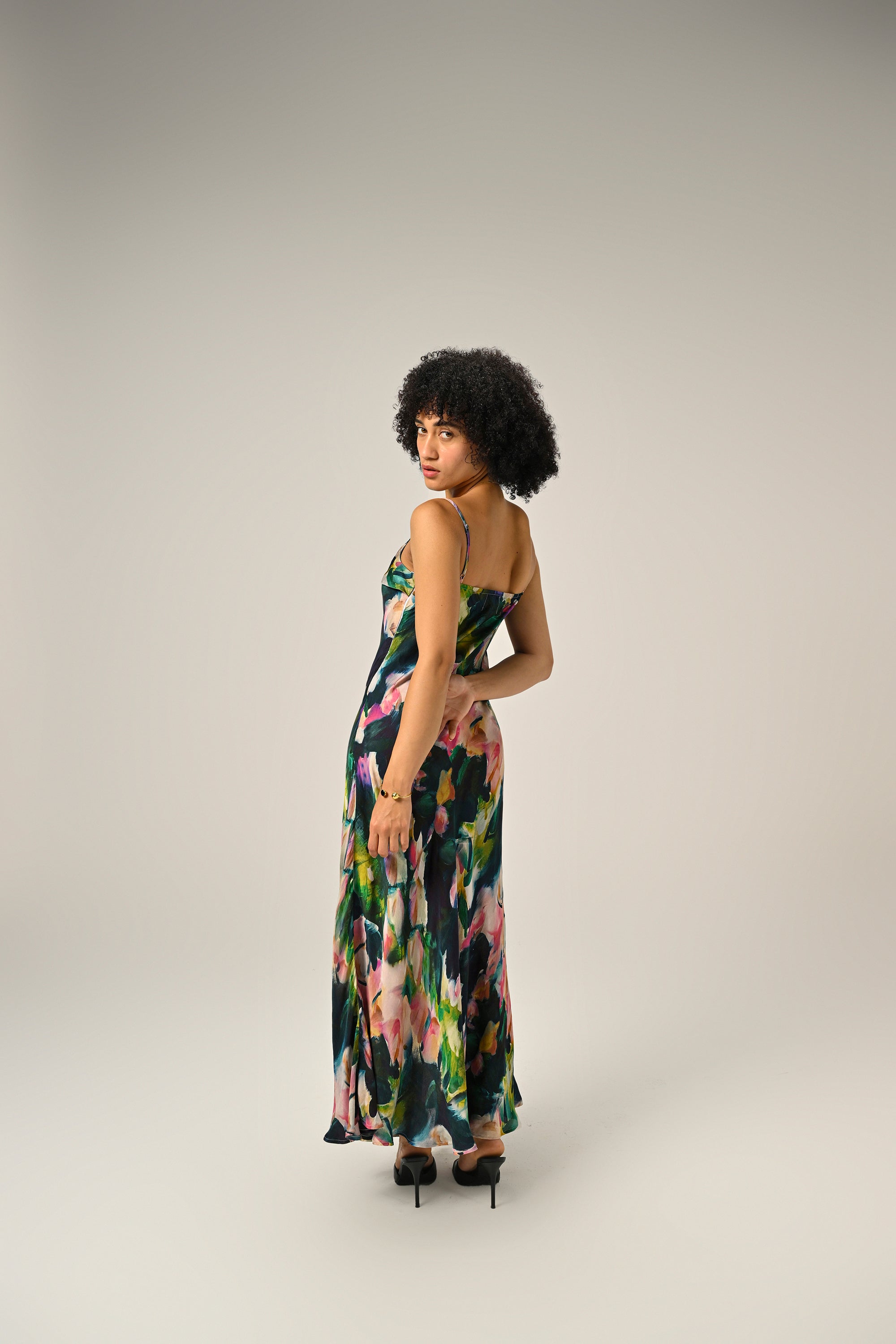 Khushboo in Midnight Bloom Slip Dress