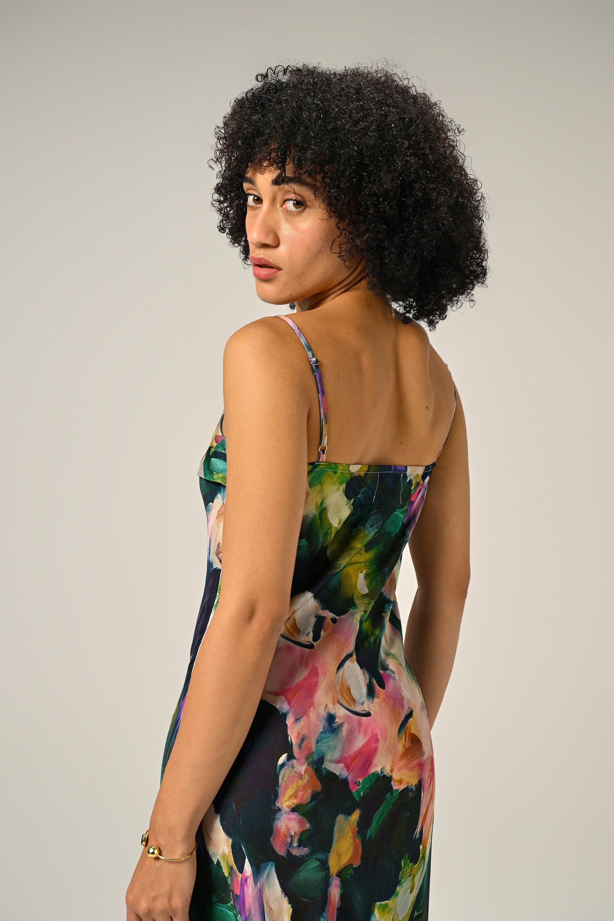 Khushboo in Midnight Bloom Slip Dress