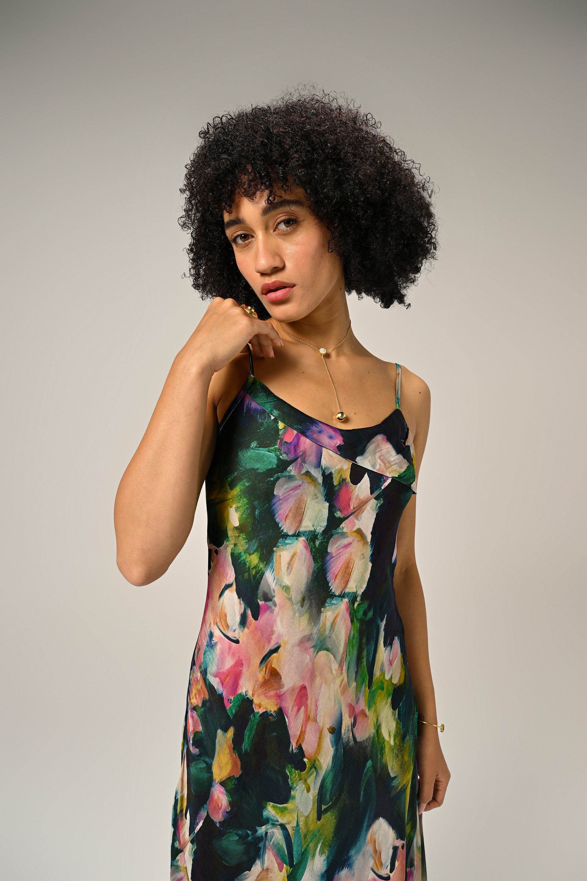 Khushboo in Midnight Bloom Slip Dress