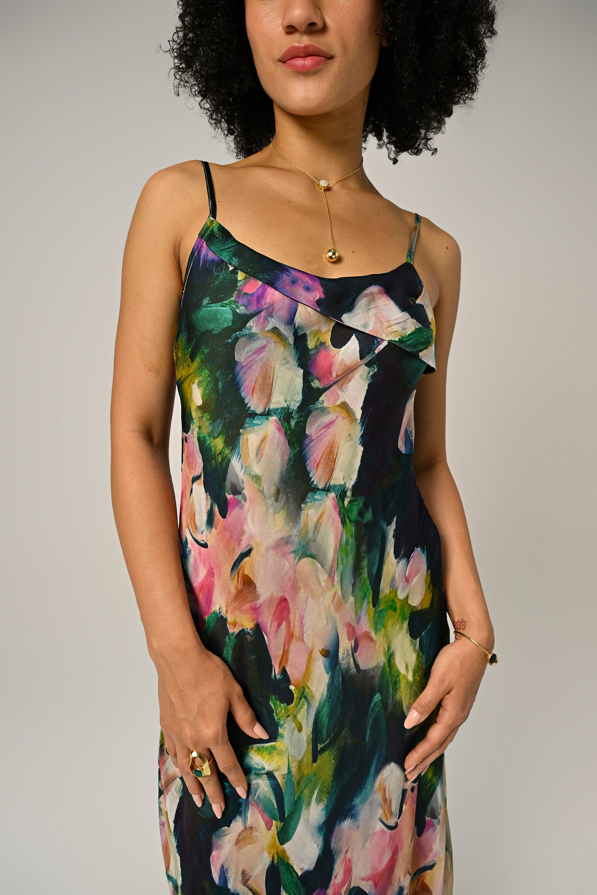 Khushboo in Midnight Bloom Slip Dress