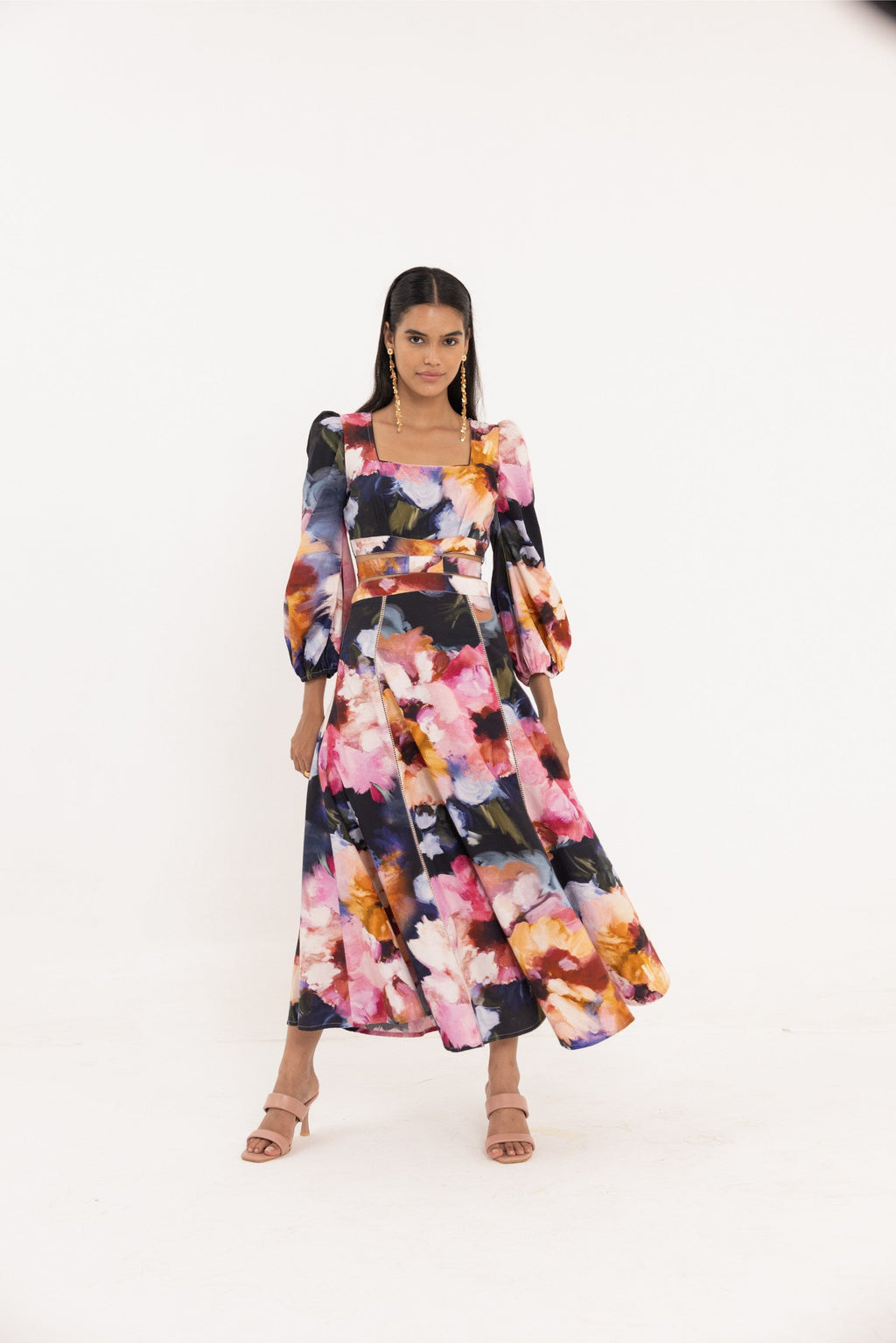 Stylish and sustainable Elara Long Dress by Thr3letter in a stunning floral design.