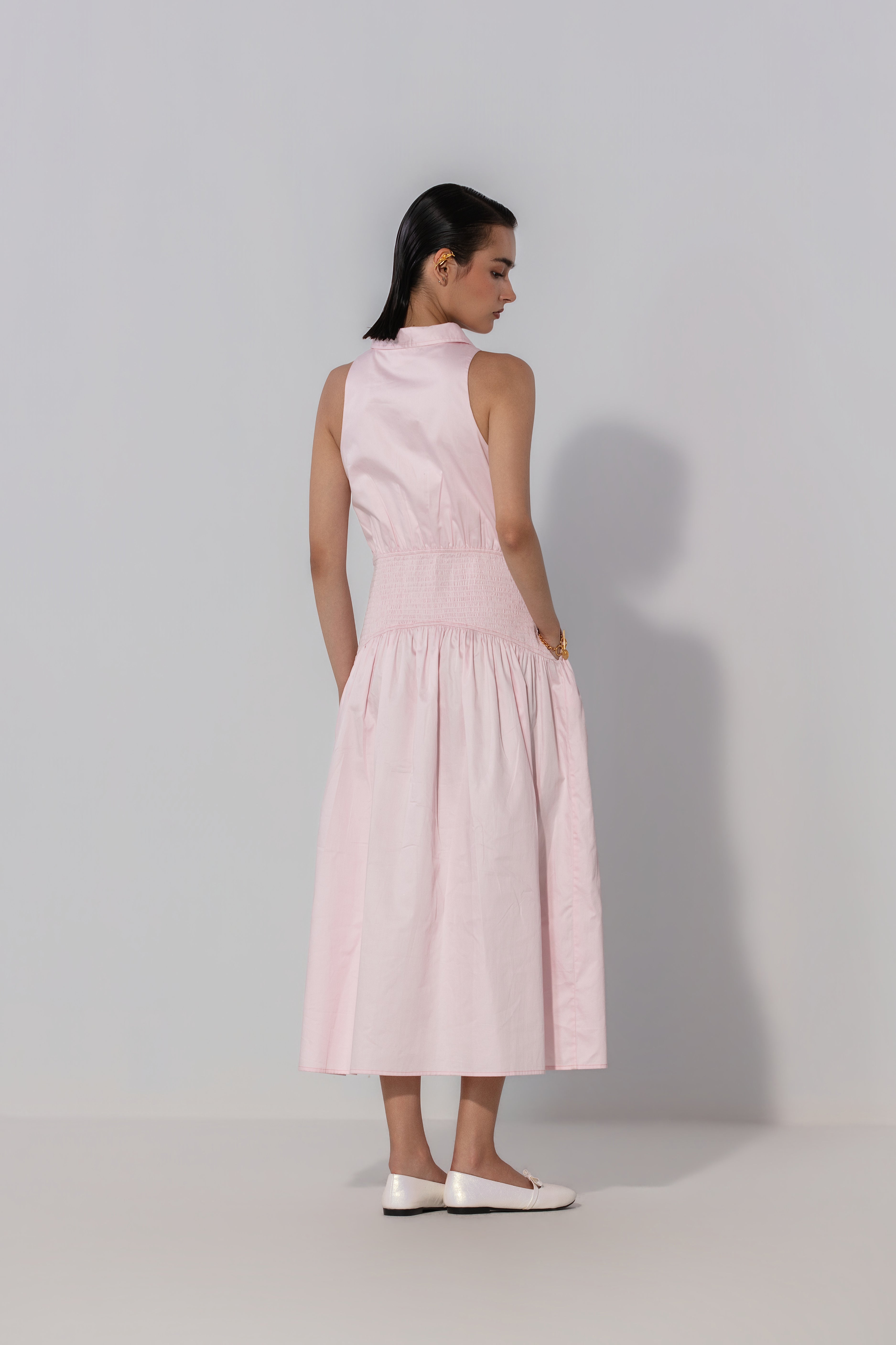 Anushree in Blush Collared Drop-Waist Maxi Dress